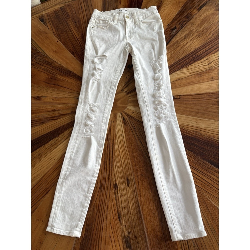FRAME DENIM Le Skinny De Jeanne White Distressed Jeans Women's Sz 23 X29 - Picture 3 of 6
